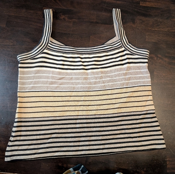 St.John Santana Knit Striped Black and Cream Women's Tank, Size M - Picture 5 of 7